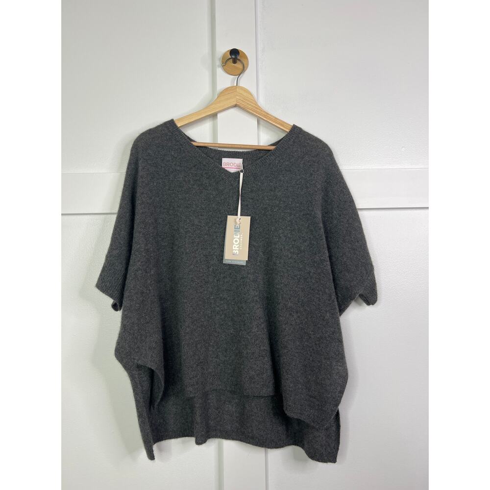 NWT Brodie Bronte Cashmere Short Sleeve Tee Jumper Sweater in Gray Size: Small